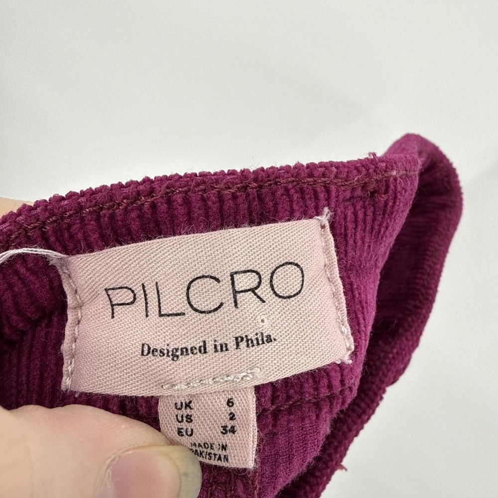 Anthropologie Pilcro Madi FrontSlit Corduroy Maxi Skirt Magenta Sz 2 Boho A-Line - Picture 6 of 8